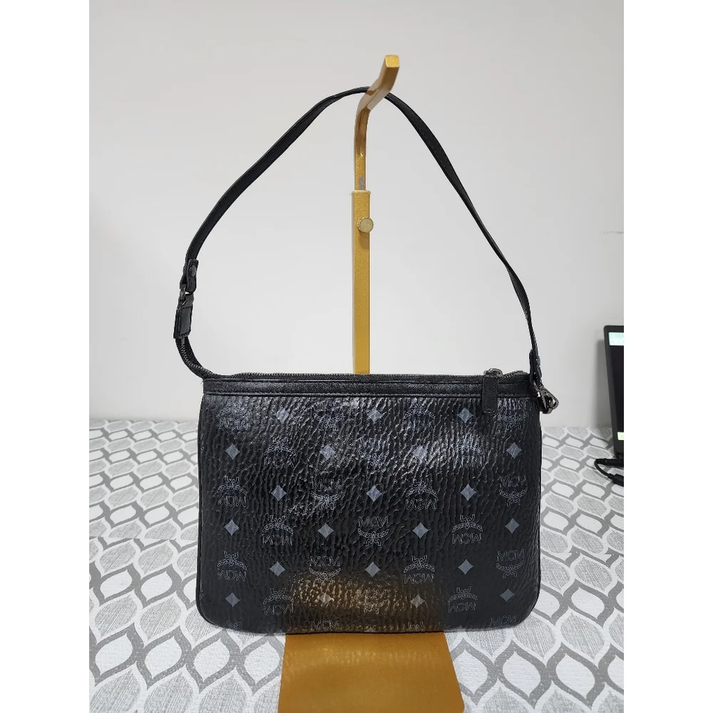 MCM Visetos Leather Pochette Shoulder Bag Black
